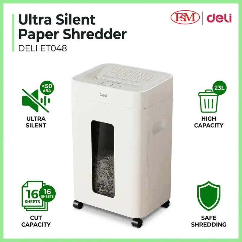 Deli ET048 paper shredder for office use in Malaysia secure document destruction