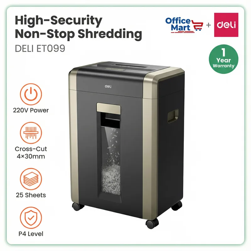 Deli ET099 heavy duty paper shredder for corporate office use in Malaysia