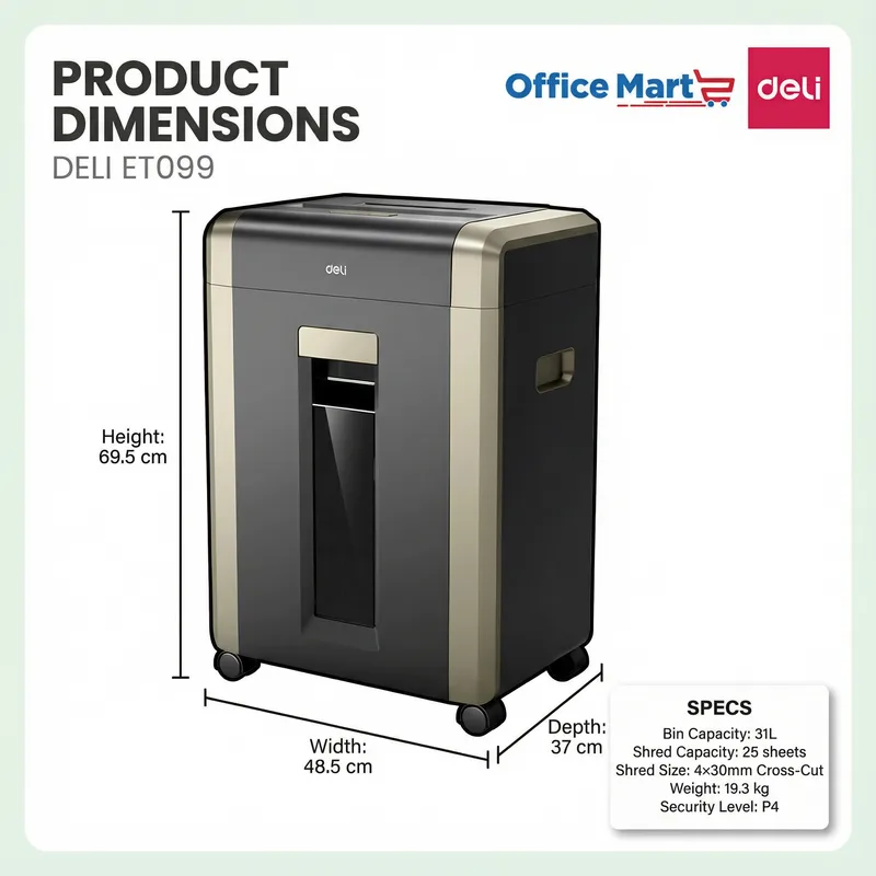 Deli ET099 high capacity document shredder machine for SME and government departments